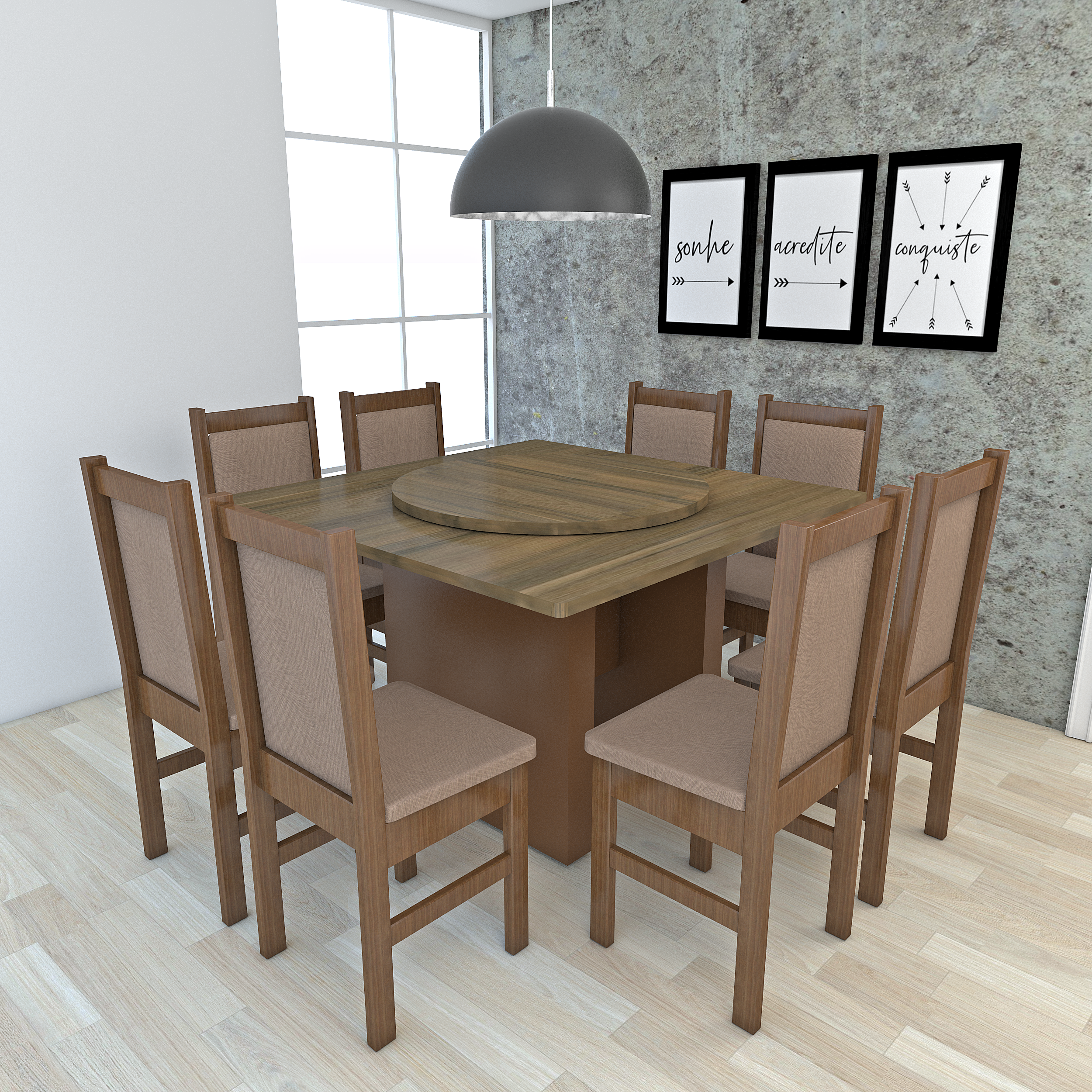 Mesa MDF Quad Gir. 136x136 c/Pé Central SLIM c/8 cad. ENCOSTO
